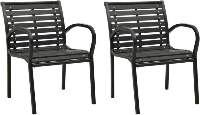 Alt view image 8 of 13 - vidaXL Patio Chairs 2 Pcs Dining Chair with Metal Frame Steel and WPC Black