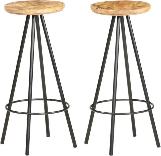Alt view image 8 of 10 - vidaXL Bar Stools Bar Counter Height Stool Island Stool 2 Pcs Rough Mango Wood