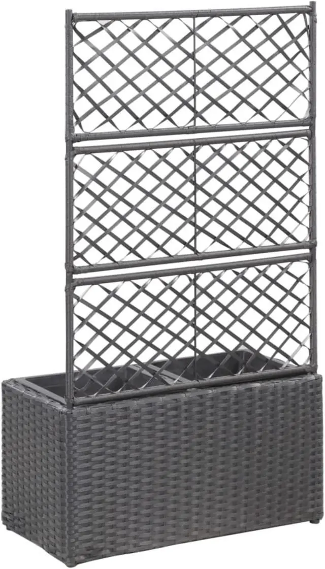 Alt view image 10 of 18 - vidaXL Trellis Raised Bed with 2 Pots Poly Rattan Black Planter Growing Box