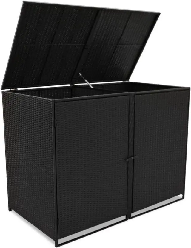 Alt view image 9 of 13 - vidaXL Garbage Can Shed Trash Bin Shed Wheelie Bin Storage Black Poly Rattan