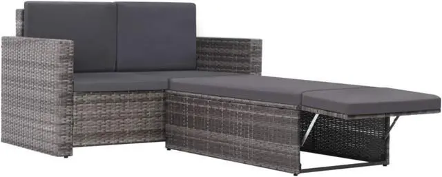 Alt view image 9 of 12 - vidaXL Patio Furniture Set 2 Piece Loveseat Outdoor Sofa Poly Rattan Gray