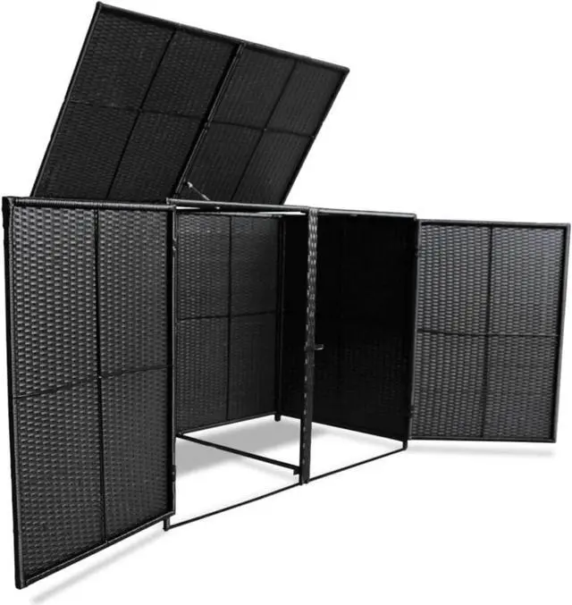 Alt view image 10 of 13 - vidaXL Garbage Can Shed Trash Bin Shed Wheelie Bin Storage Black Poly Rattan