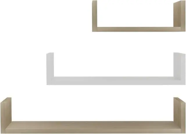 Alt view image 9 of 13 - vidaXL Wall Shelf Floating Shelf 3 Pcs White and Sonoma Oak Engineered Wood