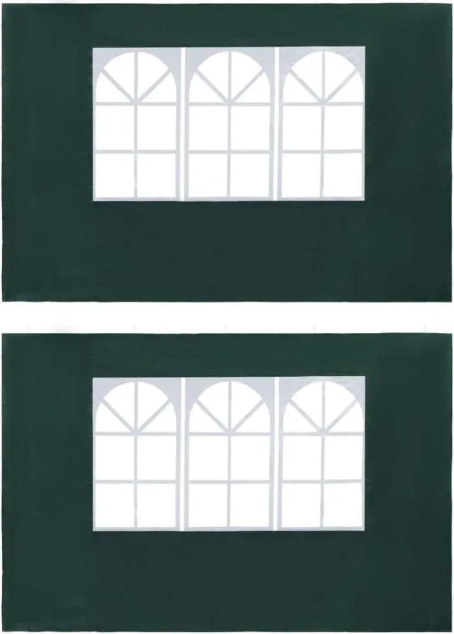 Alt view image 4 of 8 - vidaXL Party Tent Sidewall 2 Pcs Patio Canopy Sidewall with Windows PE Green