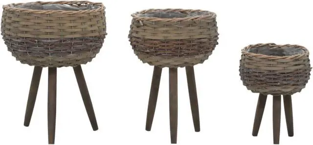Alt view image 8 of 11 - vidaXL Planters Flower Boxes with PE Lining Wicker Plant Boxes 3 Pcs Solid Wood