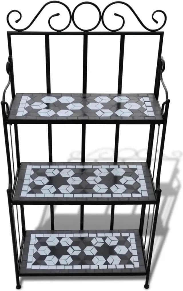 Alt view image 7 of 8 - vidaXL Plant Stand 3-Tier Plant Shelves Flower Pot Stand Blue White Mosaic