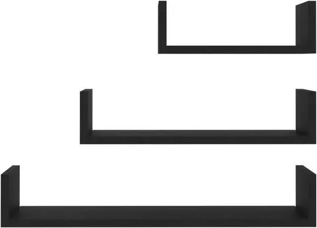 Alt view image 9 of 12 - vidaXL Wall Shelf Floating Display Shelf Rack 3 Pcs Black Engineered Wood