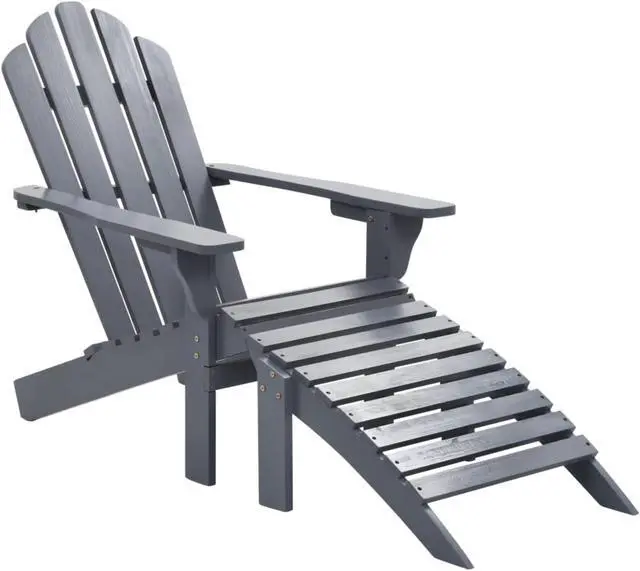 Alt view image 8 of 16 - vidaXL Patio Chair Patio Adirondack Chair with Detachable Ottoman Wood Gray