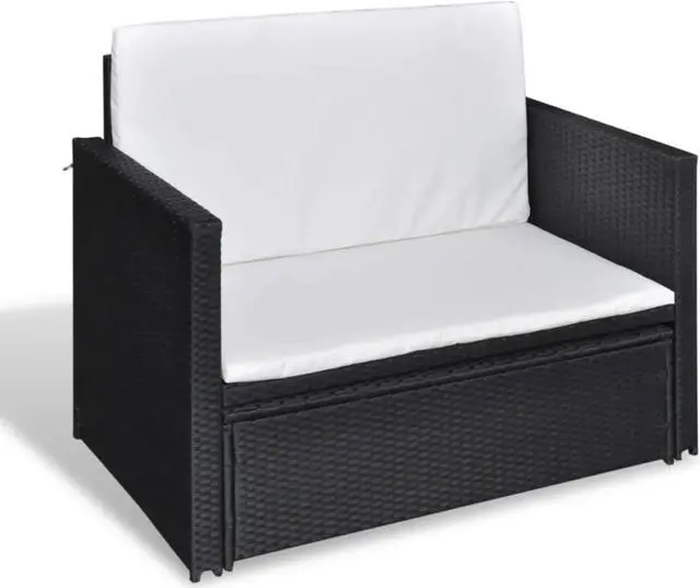 Alt view image 8 of 11 - vidaXL Patio Furniture Set 2 Piece Sleeper Sofa with Cushions PE Rattan Black