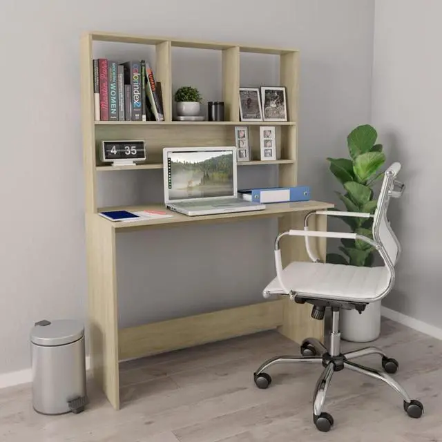 Alt view image 3 of 11 - vidaXL Desk with Shelves Home Office Computer Desk Sonoma Oak Engineered Wood