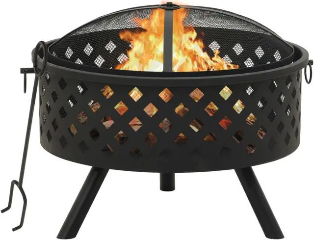 Alt view image 8 of 13 - vidaXL Fire Pit Outdoor Fireplace for Camping Firebowl with Poker XXL Steel