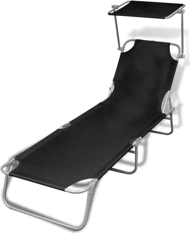Alt view image 5 of 10 - vidaXL Sun Lounger Black Powder-Coated Steel, Polyester Standard