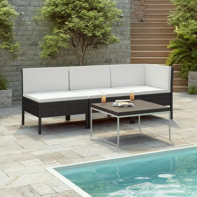 Main image of vidaXL 3 Piece Garden Lounge Set with Cushions Poly Rattan Black