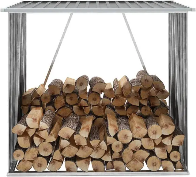 Alt view image 8 of 11 - vidaXL Firewood Rack Log Storage Holder Stand with Roof Galvanized Steel 64.2"