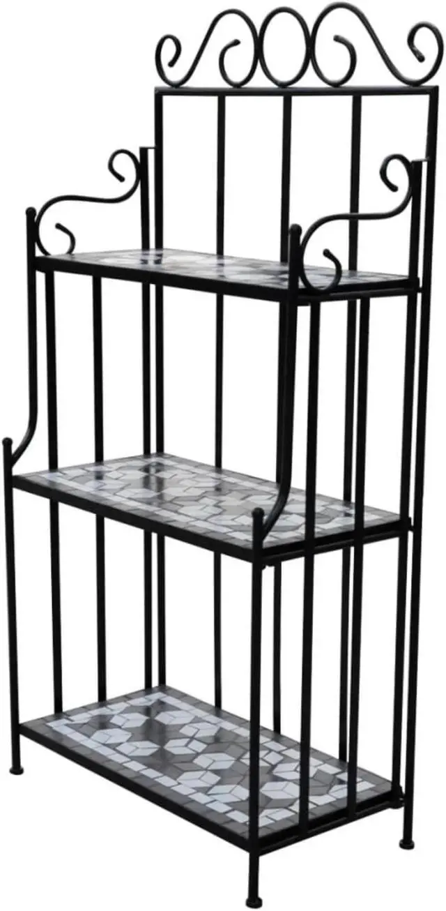 Alt view image 6 of 8 - vidaXL Plant Stand 3-Tier Plant Shelves Flower Pot Stand Blue White Mosaic