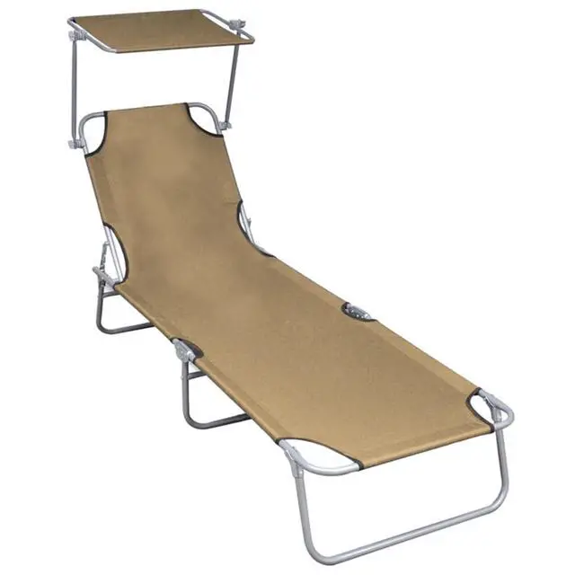 Main image of vidaXL Folding Sun Lounger with Canopy Taupe Aluminium