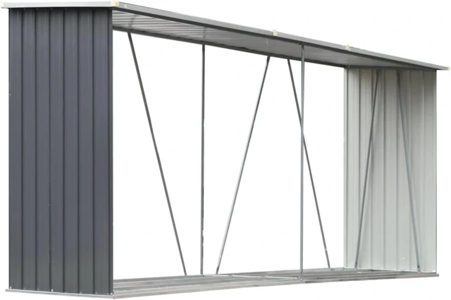 Alt view image 8 of 11 - vidaXL Firewood Rack Log Storage Holder Stand with Roof Galvanized Steel 129.9"