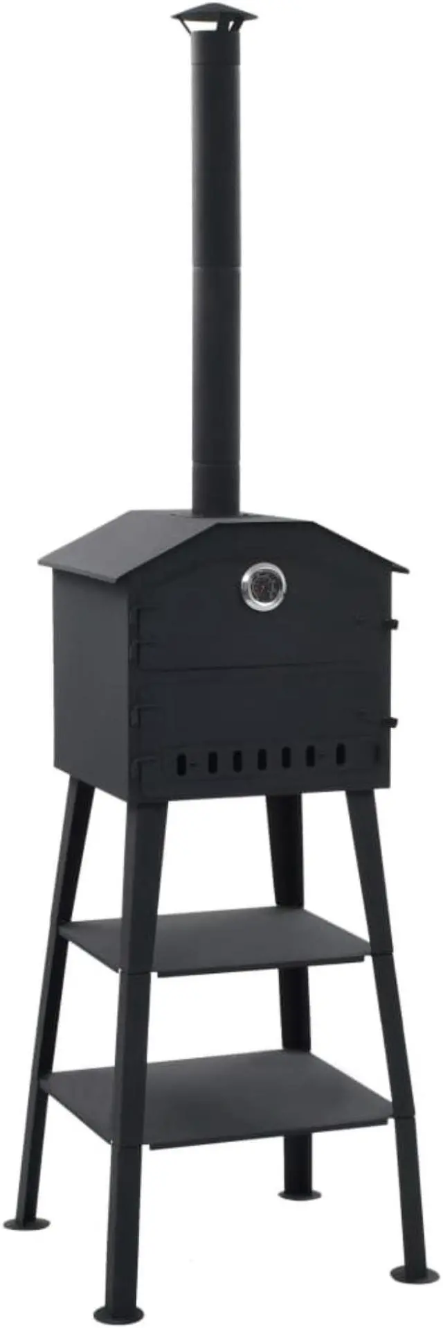 Alt view image 8 of 17 - vidaXL Patio Outdoor Pizza Oven Charcoal Fired Garden Chimney BBQ Smoker Bread