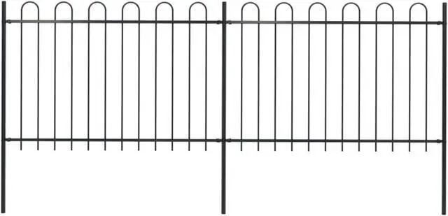 Main image of vidaXL Garden Fence with Hoop Top Steel 11.2ft Black