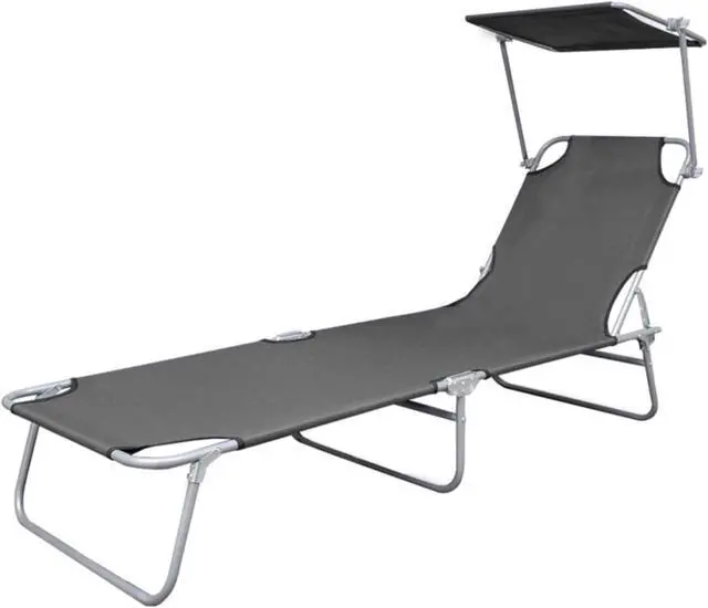 Alt view image 9 of 11 - vidaXL Sunlounger Grey Powder-coated steel Single Foldable