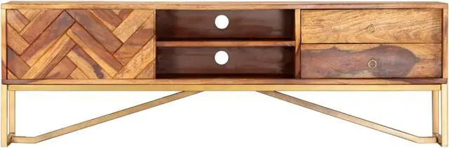Alt view image 11 of 11 - vidaXL TV Cabinet Brown Solid Acacia Wood, Brass powder-coated iron