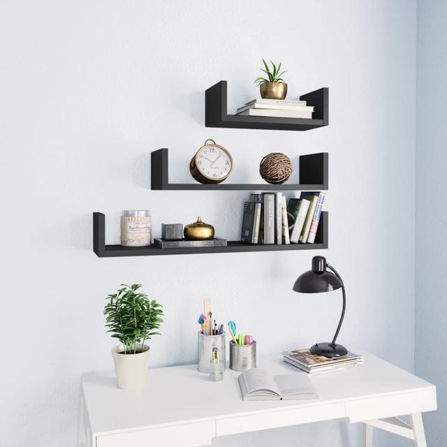 Alt view image 6 of 13 - vidaXL Wall Shelf Floating Wall Mounted Shelf Rack 3 Pcs Gray Engineered Wood
