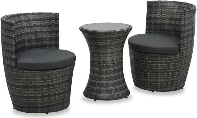 Main image of vidaXL 3 Piece Bistro Set with Cushions Poly Rattan Gray