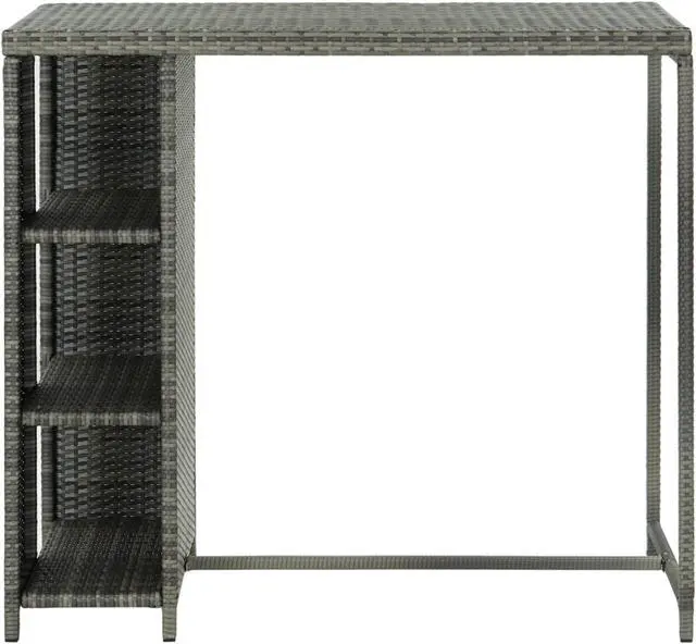 Alt view image 10 of 15 - vidaXL Bar Table with Storage Rack Gray Poly Rattan Dining Room Kitchen Table