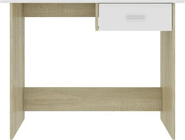 Alt view image 9 of 10 - vidaXL Desk Computer Desk Home Office Desk White and Sonoma Oak Engineered Wood