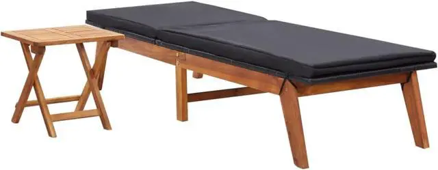 Alt view image 9 of 14 - vidaXL Patio Lounge Chair with Table and Cushion Poly Rattan Solid Acacia Wood