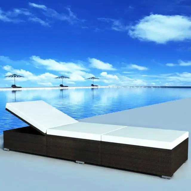 Alt view image 7 of 12 - vidaXL Patio Lounge Chair with Adjustable Backrest Sunlounger Brown Poly Rattan