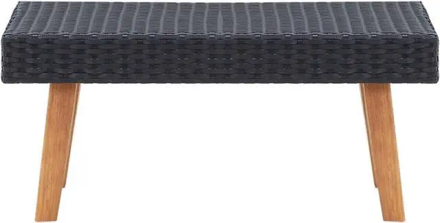 Alt view image 7 of 10 - vidaXL Patio Coffee Table Side Table Solid Eucalyptus Wood PE Rattan Black