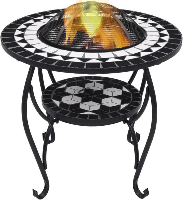 Alt view image 8 of 17 - vidaXL Fire Pit Table Fireplace Camping Firebowl Outdoor Black and White Ceramic