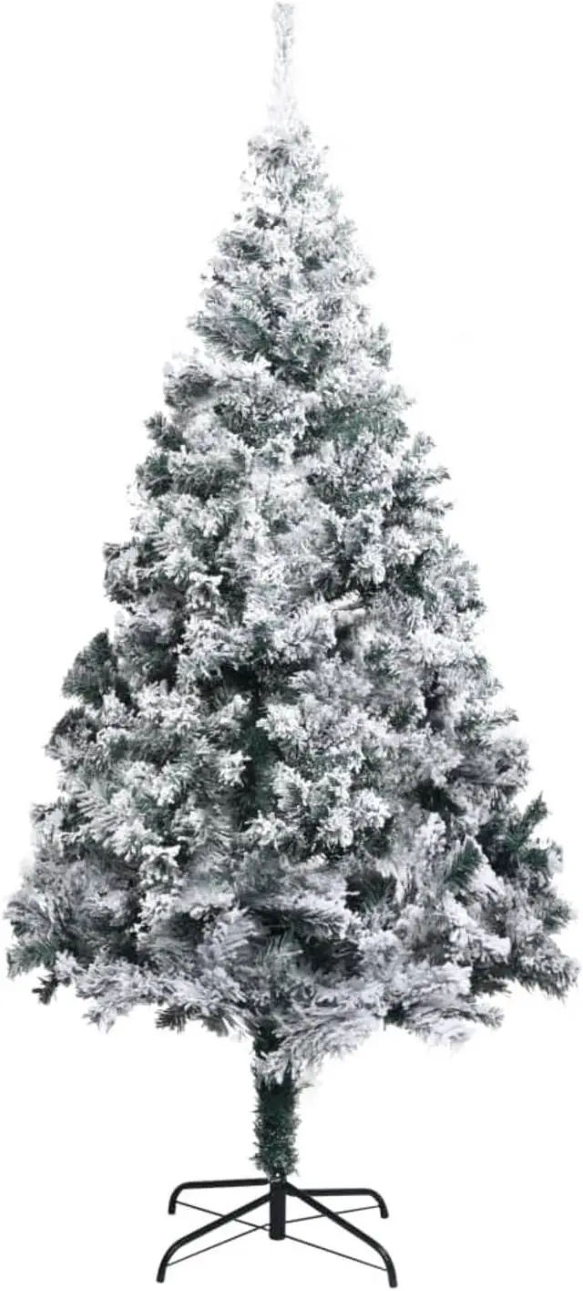 Alt view image 8 of 13 - vidaXL Christmas Tree Artificial Tree with Stand and Flocked Snow Green PVC