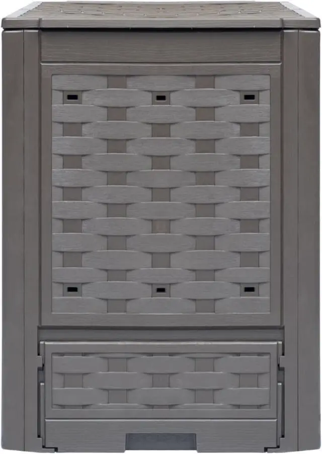 Alt view image 10 of 11 - vidaXL Garden Composter Trash Can Compost Bin with Lid Brown Plastic Rattan