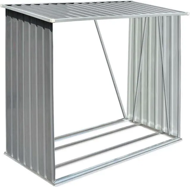 Alt view image 9 of 11 - vidaXL Firewood Rack Log Storage Holder Stand with Roof Galvanized Steel 64.2"