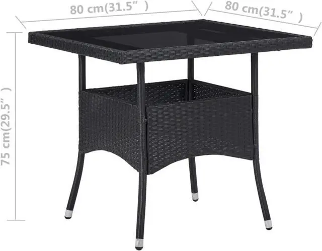 Alt view image 8 of 10 - vidaXL Outdoor Dining Table Garden Patio Table with Glass Top PE Rattan Black