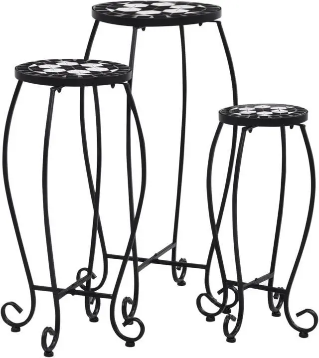 Alt view image 8 of 15 - vidaXL Table 3 Pcs Flower Pot Stand for Living Room Black and White Ceramic
