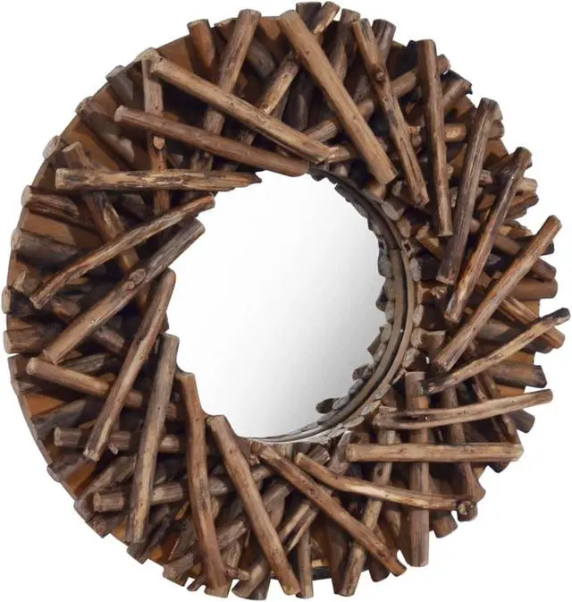 Alt view image 8 of 13 - vidaXL Mirror Natural Wood Solid teak wood and glass Medium