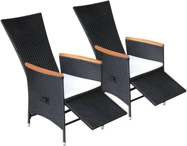 Alt view image 2 of 13 - vidaXL Reclining Garden Chairs 2 pcs with Cushions Poly Rattan Black