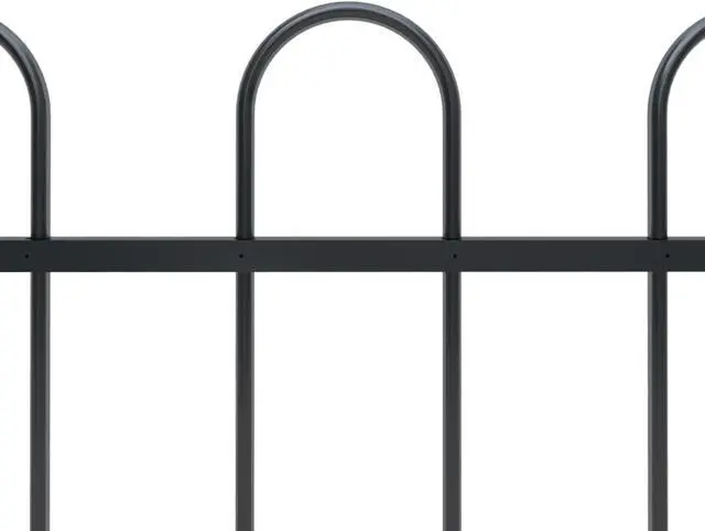 Alt view image 3 of 8 - vidaXL Garden Fence with Hoop Top Steel 16.7ft Black