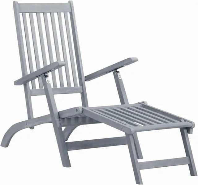 Alt view image 8 of 14 - vidaXL Deckchair Patio Lounge Chair Folding Sunlounger Gray Solid Acacia Wood