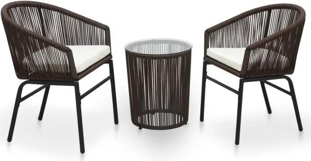 Main image of vidaXL 3 Piece Bistro Set with Cushions PVC Rattan Brown