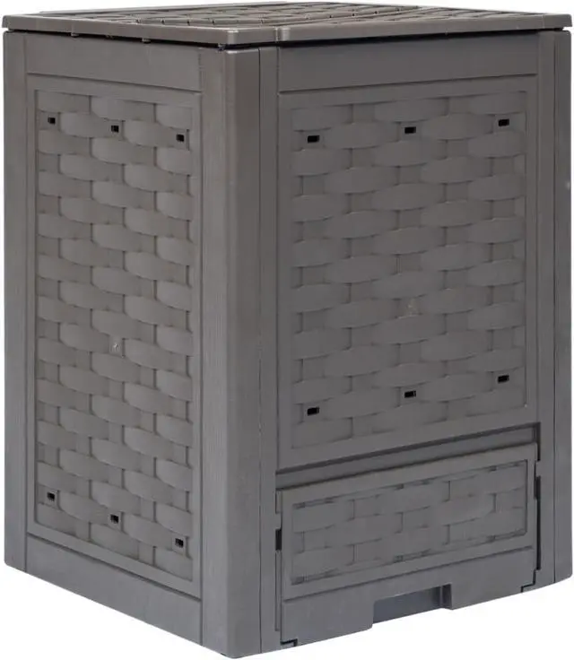 Alt view image 8 of 11 - vidaXL Garden Composter Trash Can Compost Bin with Lid Brown Plastic Rattan