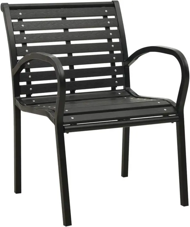 Alt view image 9 of 13 - vidaXL Patio Chairs 2 Pcs Dining Chair with Metal Frame Steel and WPC Black
