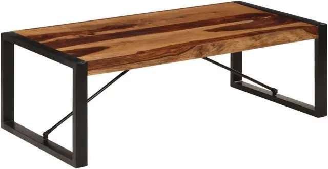 Alt view image 8 of 11 - vidaXL Coffee Table Brown Solid Acacia wood, Powder-Coated Steel