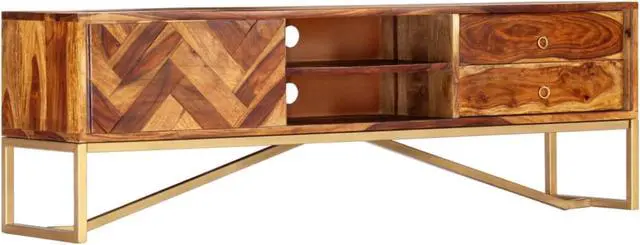 Alt view image 8 of 11 - vidaXL TV Cabinet Brown Solid Acacia Wood, Brass powder-coated iron