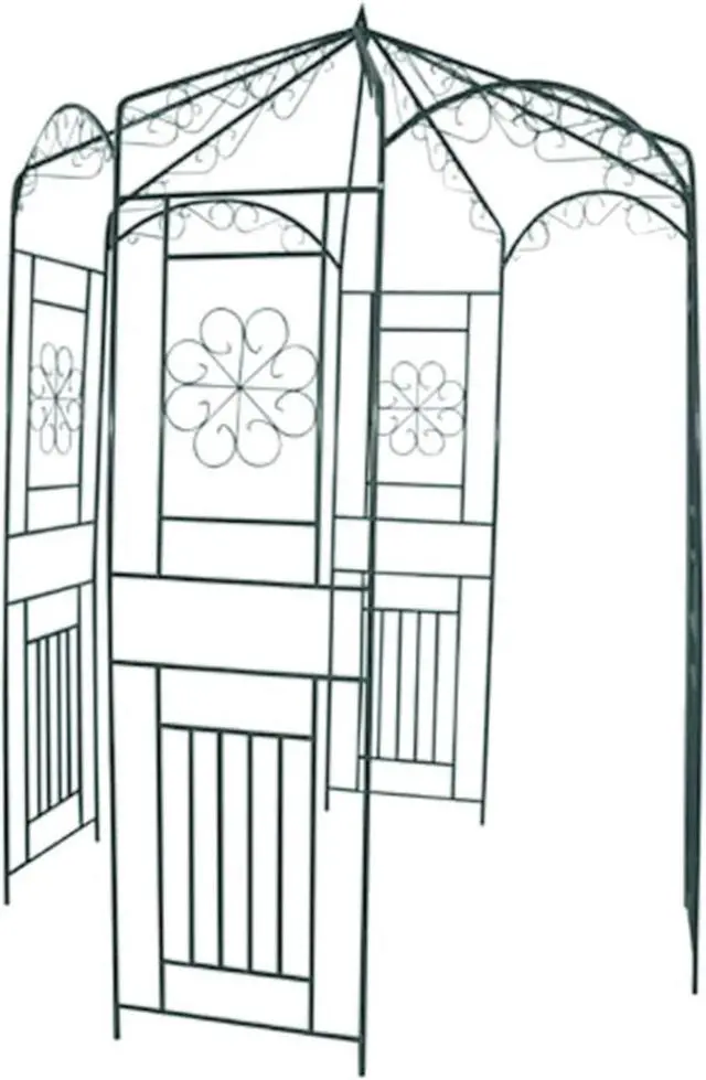 Alt view image 4 of 6 - vidaXL Garden Arch Garden Trellis for Climbing Plants Metal Arbor Dark Green