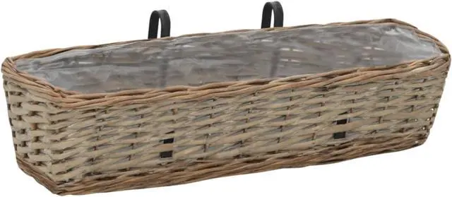 Alt view image 8 of 11 - vidaXL Railing Planters Balcony Planters with PE Lining 2 Pcs Wicker Brown
