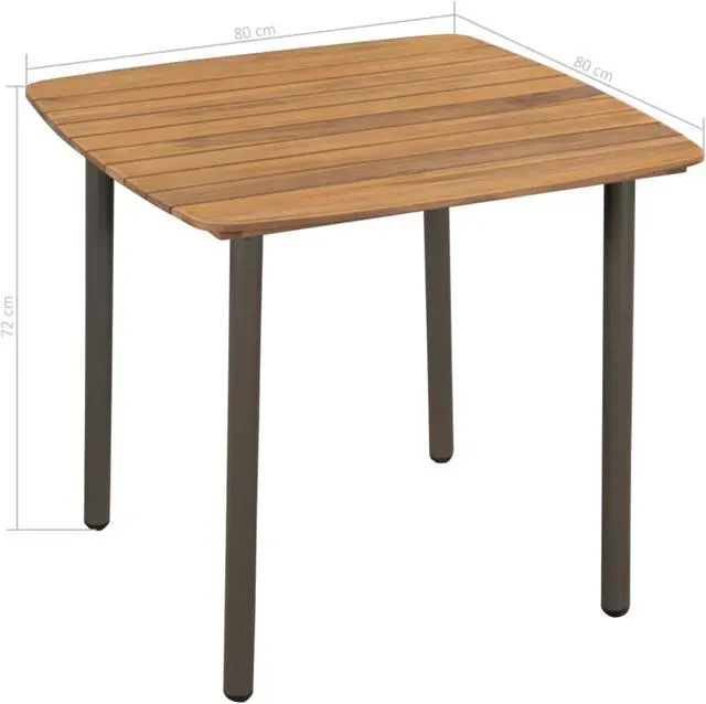 Alt view image 7 of 7 - vidaXL Patio Table Garden Outdoor Dining Table Solid Acacia Wood and Steel